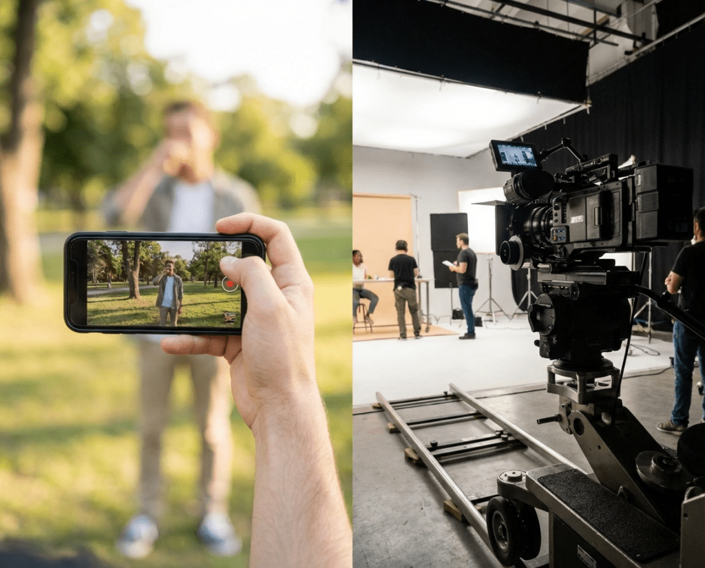 diferencias entre grabar con móvil y producción audiovisual profesional
